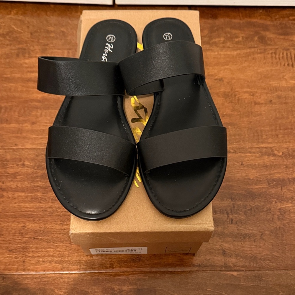 Herstyle Black Double-Strap Slide Sandals